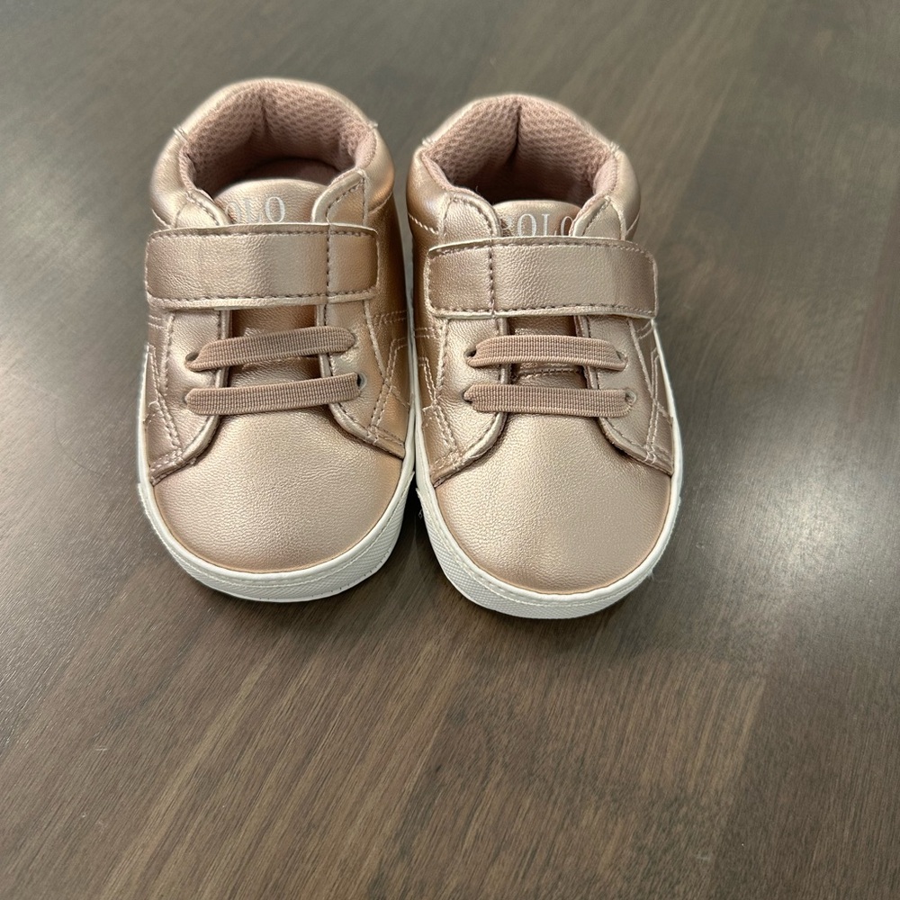 Ralph Lauren Baby Pink Metallic Leather Sneakers